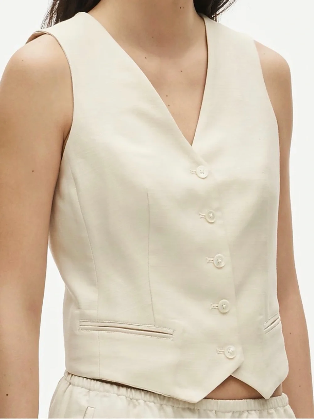 NWT J. Crew Shrunken V-Neck Vest in Gramercy Linen Blend in Worn Teak